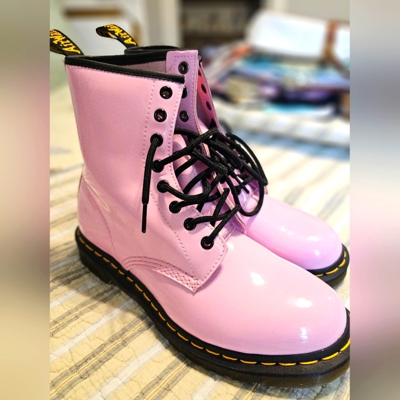 Dr. Martens Shoes - New Dr. Martens 1470 Pink Patent Lamper Lace Boots